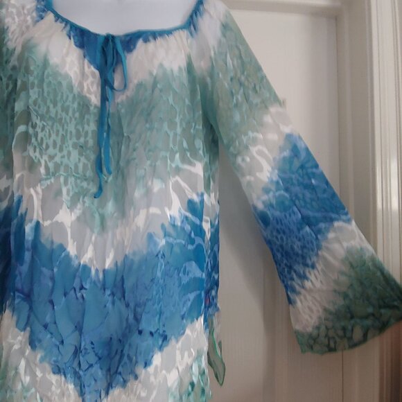 Hale Bob Silk Blend Burnout Velvet Sheer Coastal Flowy Silky Top S Oversize - Picture 10 of 12